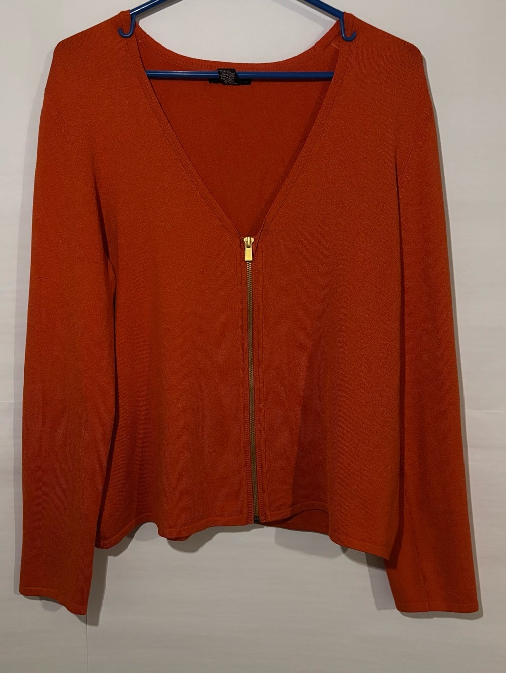 Alfani L 79% Silk Zip Front Cardigan Sweater Burnt Orange Stretch